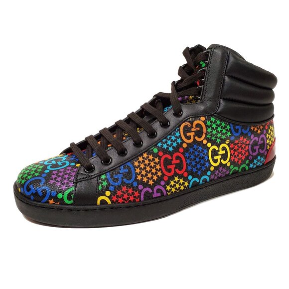 GUCCI SNEAKERS PSYCHEDELIC HIGH GG LOGO SUPREME CANVAS LEATHER SHOES sz 8.5G 9